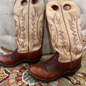 Tony Lama Two-Tone Heeled Boots - Brown and Cream